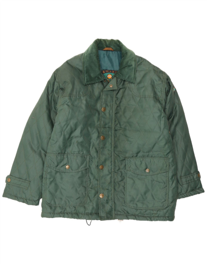 Giacca imbottita da uomo vintage UK 36 piccola in poliestere verde