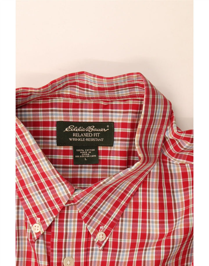 Eddie Bauer Camicia a maniche corte antirughe da uomo a quadri rossi grandi