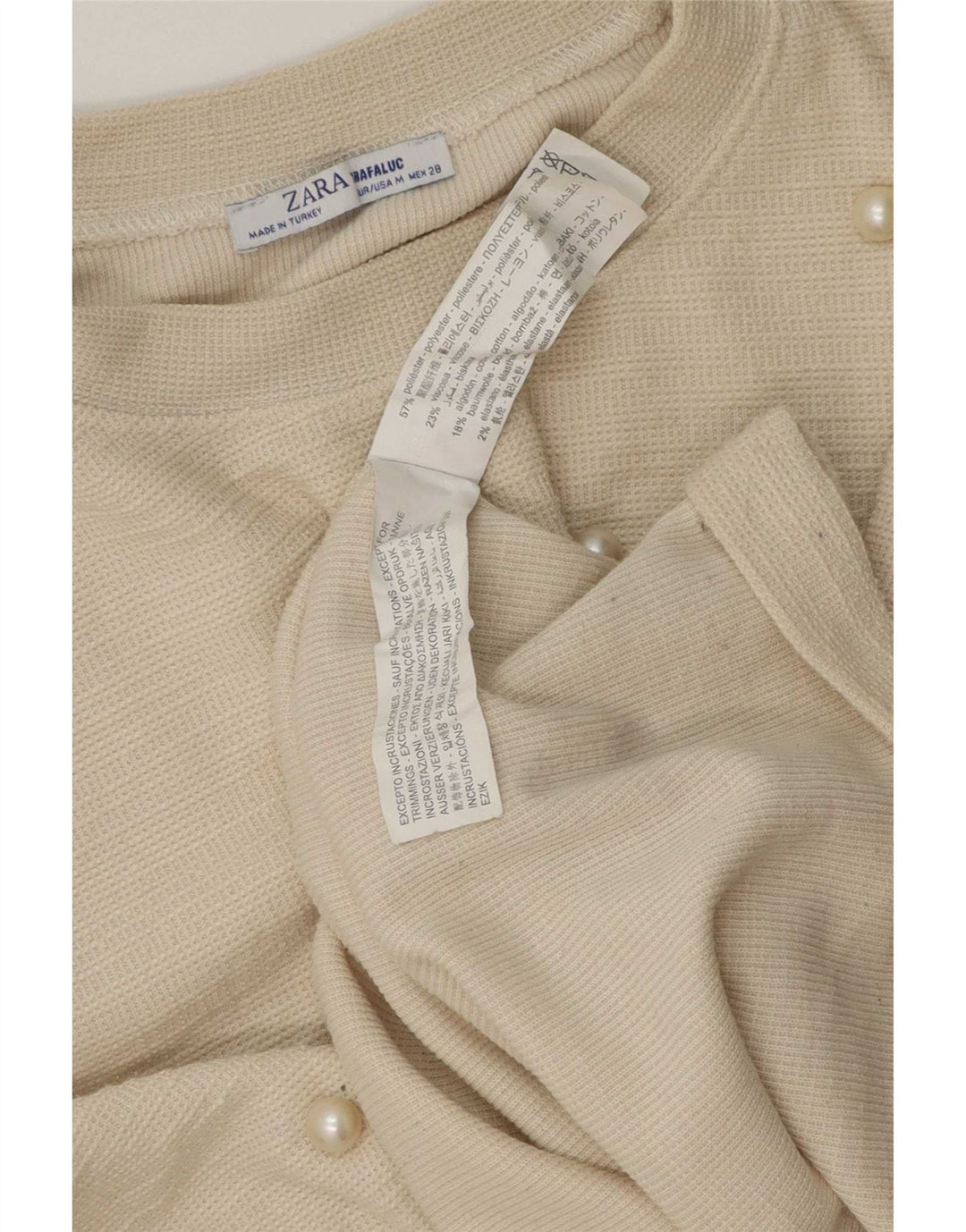 Top Zara da donna a maniche lunghe UK 12 medio poliestere bianco sporco