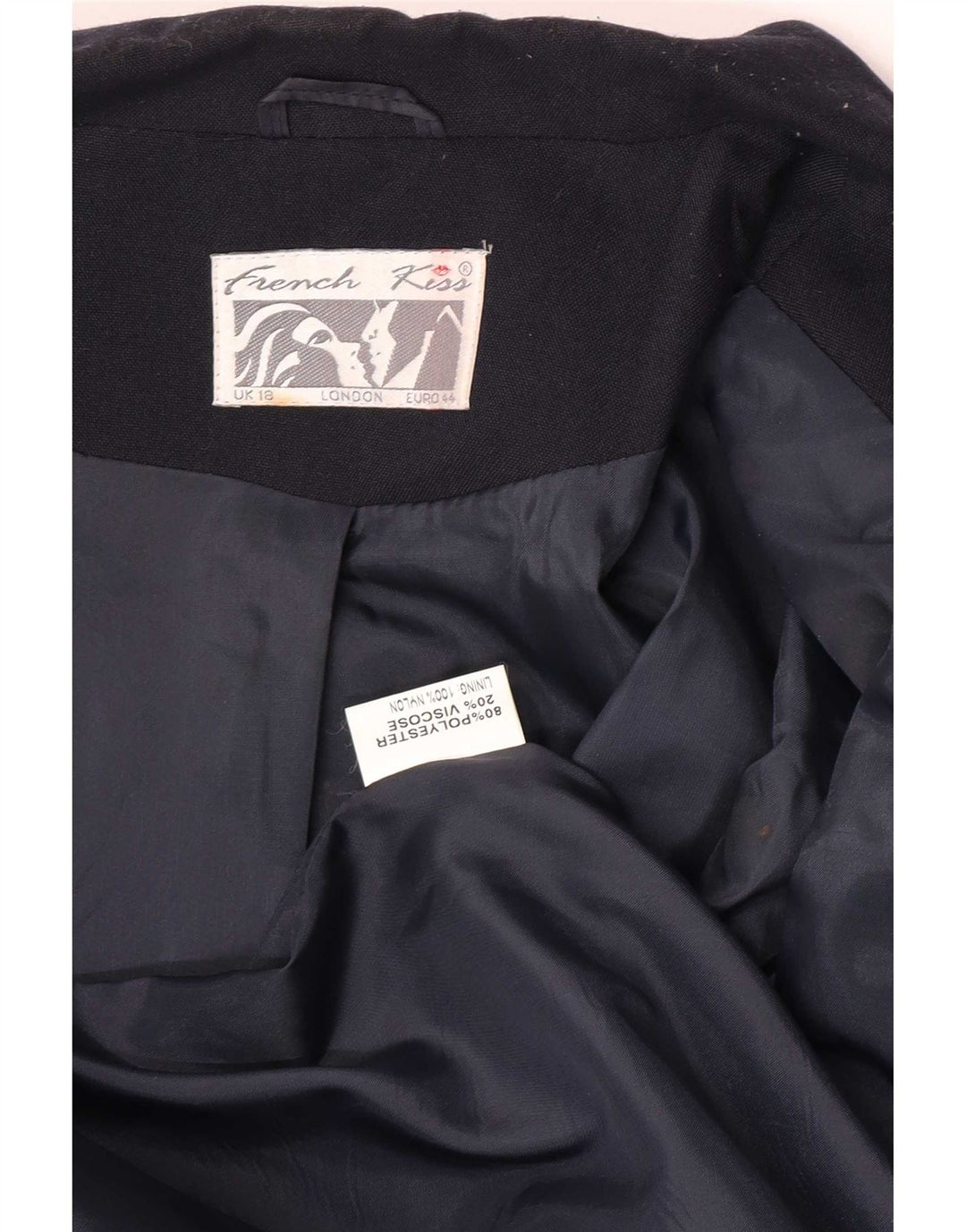 Giacca blazer doppiopetto vintage da donna UK 18 XL poliestere blu navy