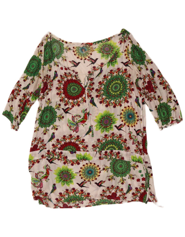Desigual Womens 3/4 Sleeve Blouse Top UK 14 Large Multicoloured Floral