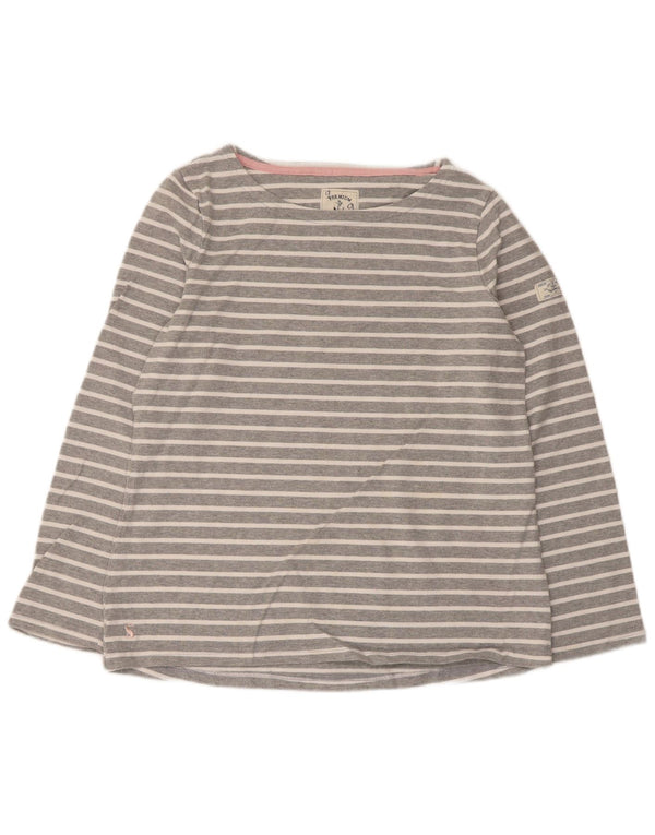 Joules Womens Top Long Sleeve UK 14 Large Grey Striped Cotton