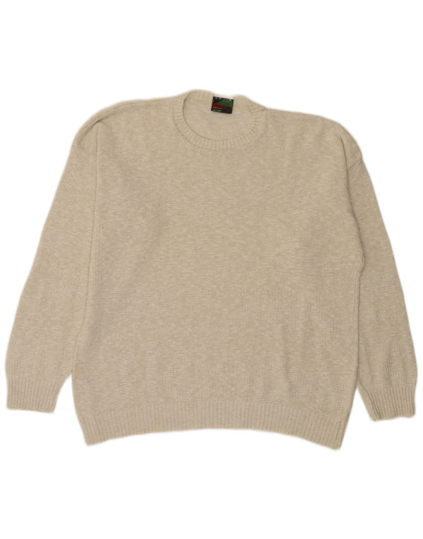 Maglione girocollo da uomo vintage in cotone chiazzato beige grande