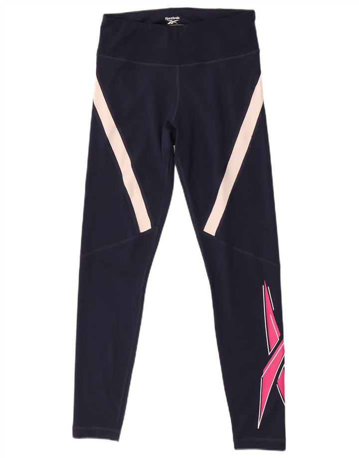 Leggings grafici da donna Reebok UK 8/10 Small Blu navy Colourblock