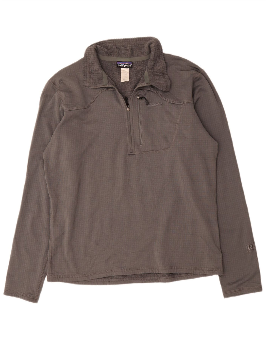 Patagonia Uomo Zip Neck Pullover Tuta Top Large Grigio Poliestere