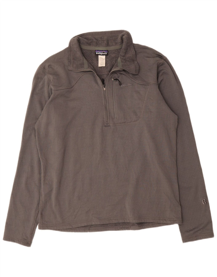Patagonia Uomo Zip Neck Pullover Tuta Top Large Grigio Poliestere