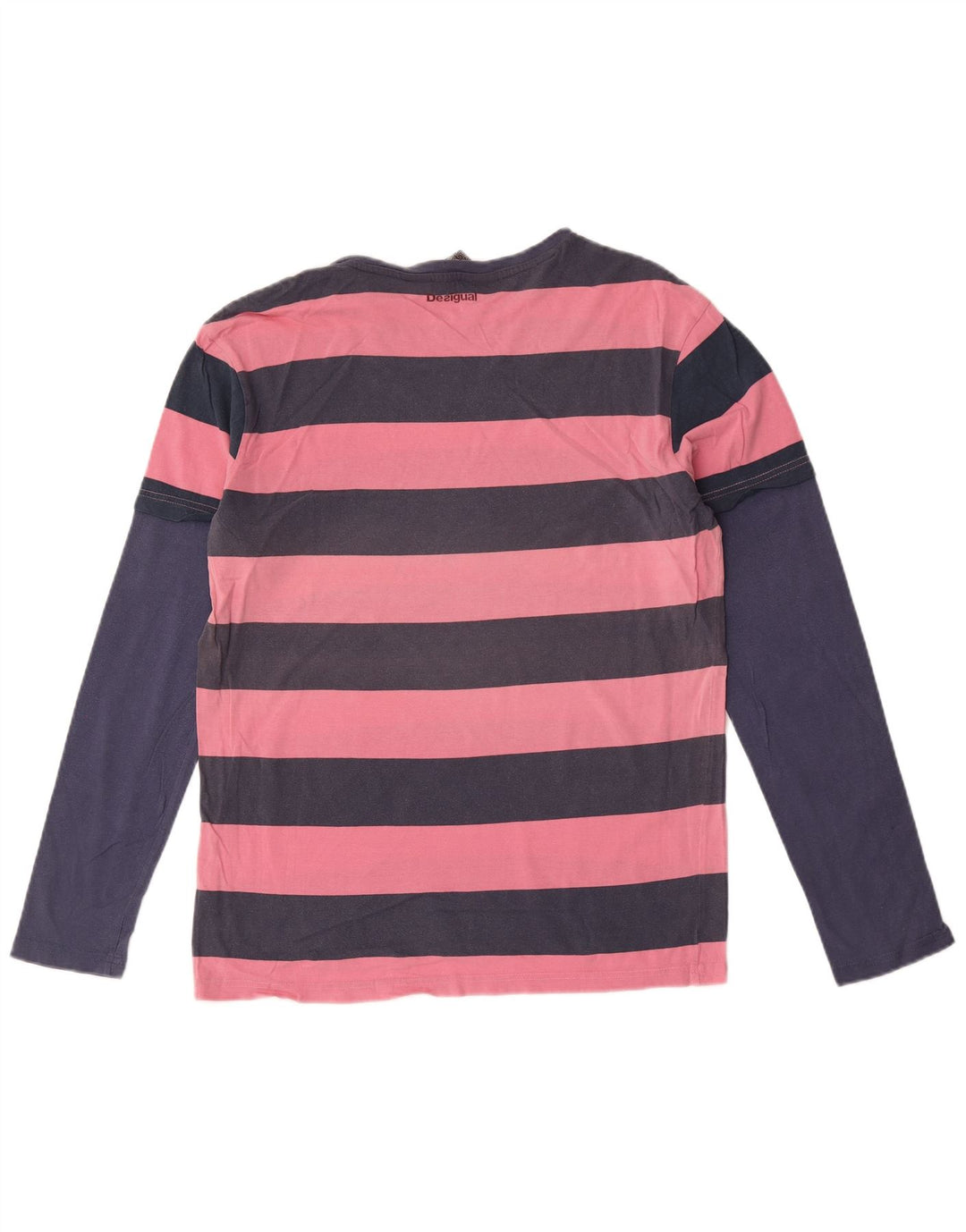 Desigual Maglietta grafica da uomo a maniche lunghe in cotone a righe grandi rosa