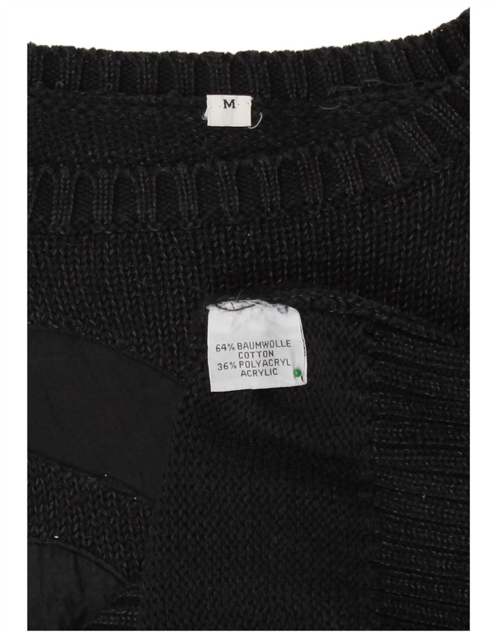 Maglione maglione con scollo a barca da donna vintage UK 14 cotone nero medio