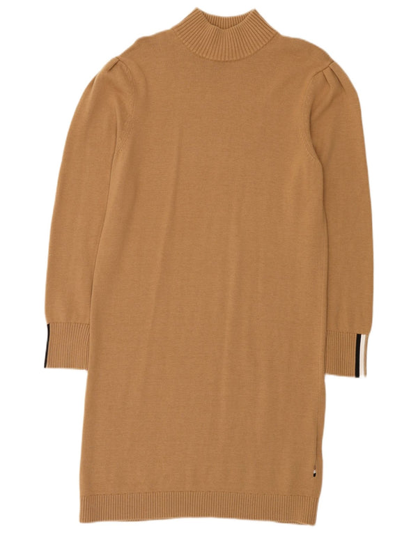 Abito maglione a maniche lunghe da donna Hugo Boss UK 10 piccolo cotone marrone