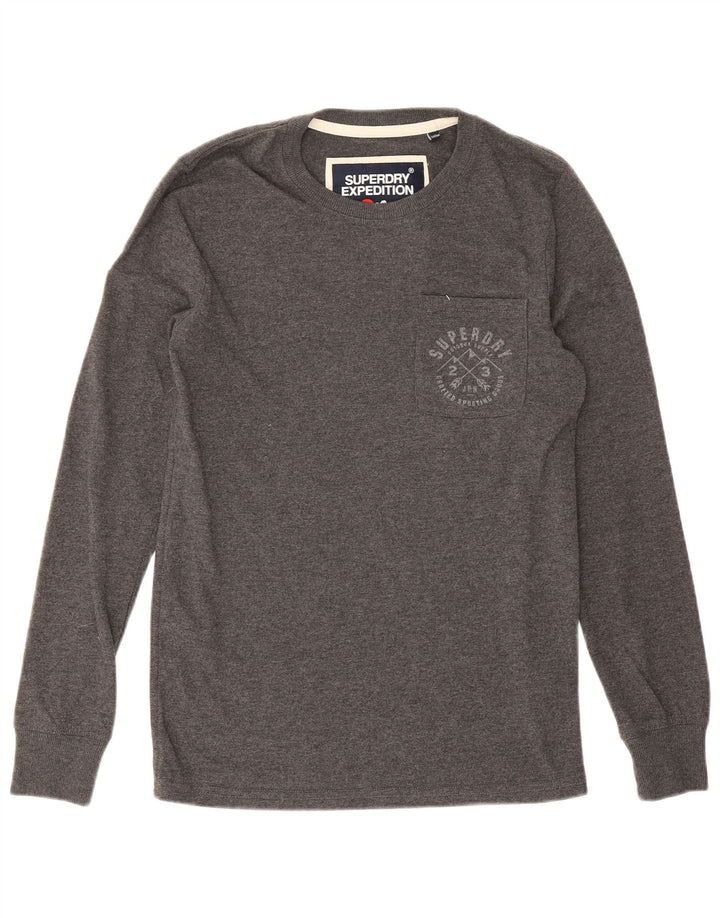 Top da uomo a maniche lunghe Superdry in cotone grigio piccolo
