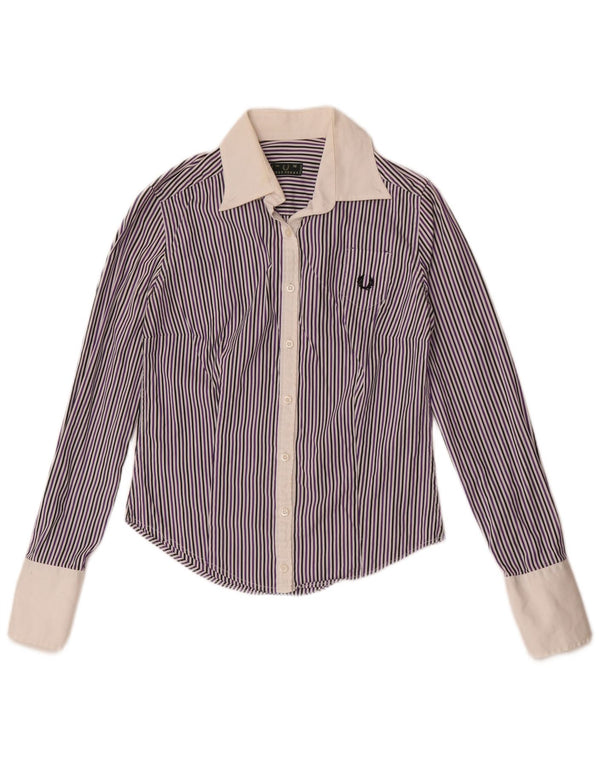 Camicia formale da donna Fred Perry UK 12 Gessato viola medio