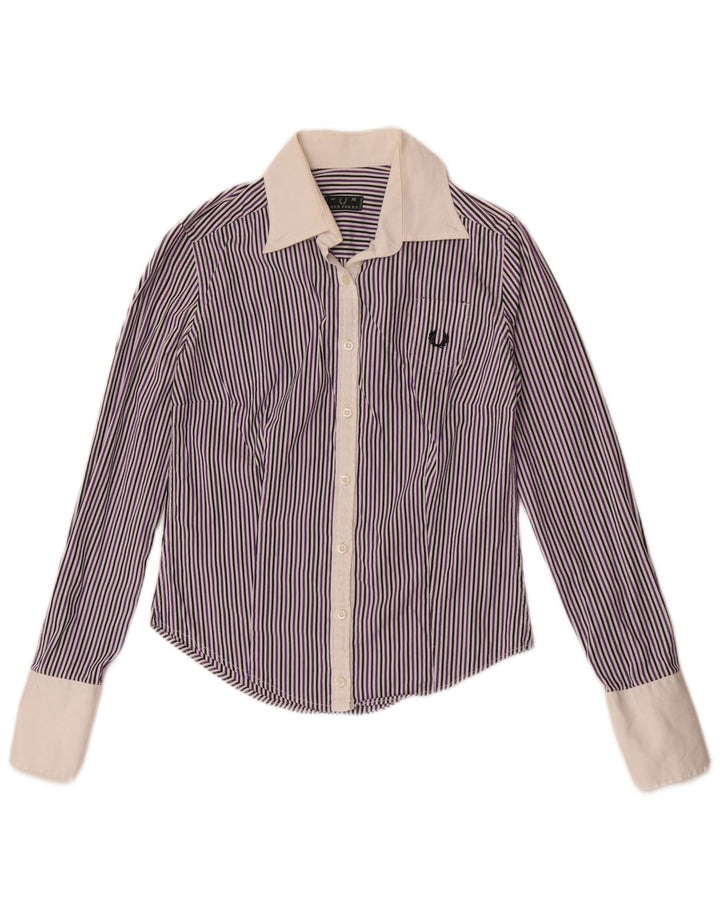 Camicia formale da donna Fred Perry UK 12 Gessato viola medio