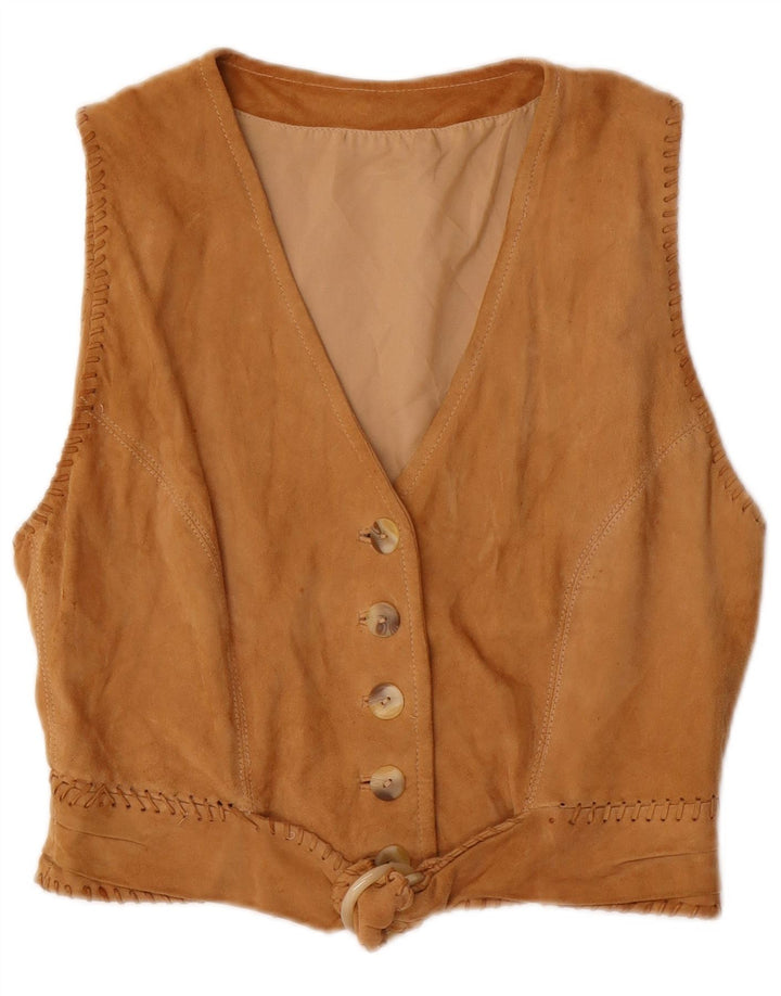 Gilet vintage da donna in pelle scamosciata IT 44 Beige medio
