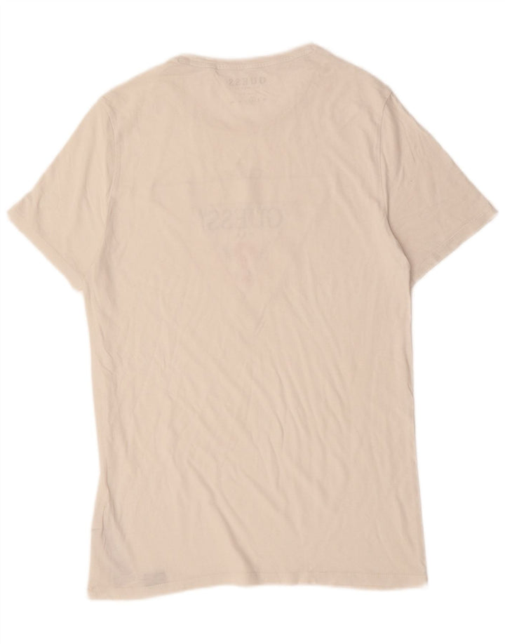 T-shirt grafica da uomo slim fit GUESS in cotone bianco sporco medio