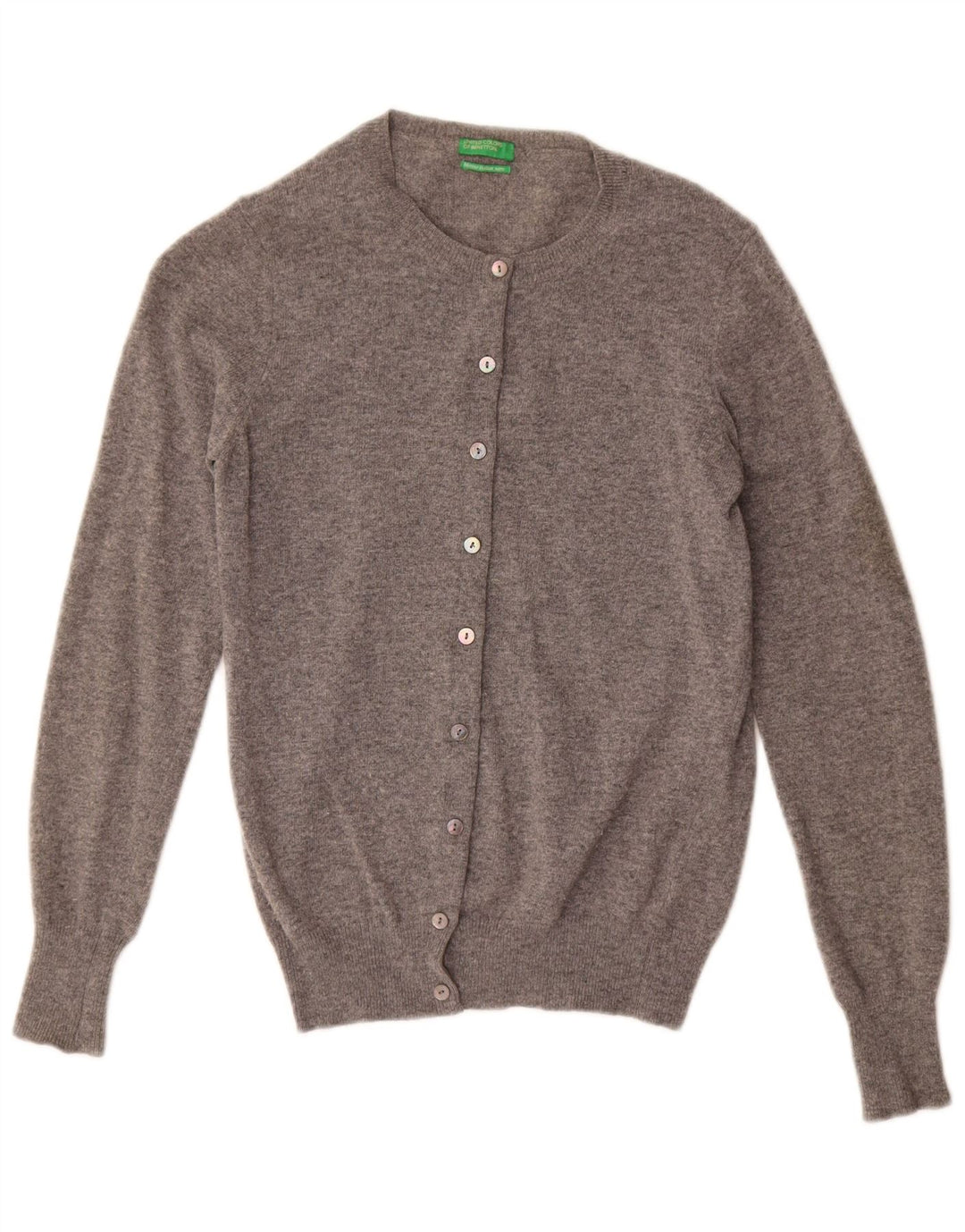 Maglione cardigan da donna Benetton UK 10 piccolo grigio lana