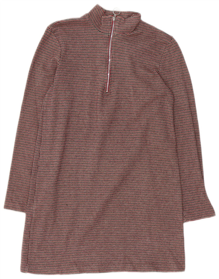 Abito a trapezio a maniche lunghe da donna Zara UK 12 pied de poule marrone medio