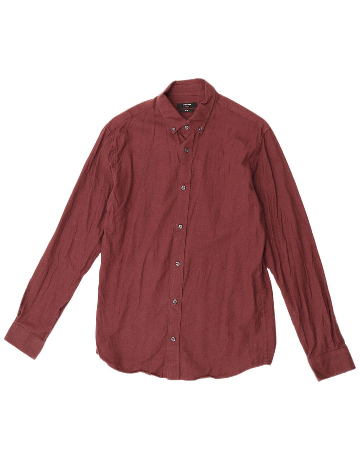 Camicia slim fit da uomo Jack & Jones in cotone bordeaux medio