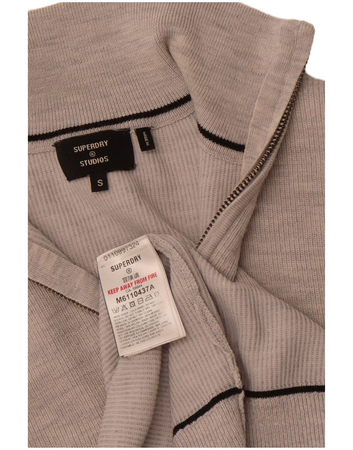 Maglione da uomo con zip e collo SUPERDRY piccolo in lana merino grigia