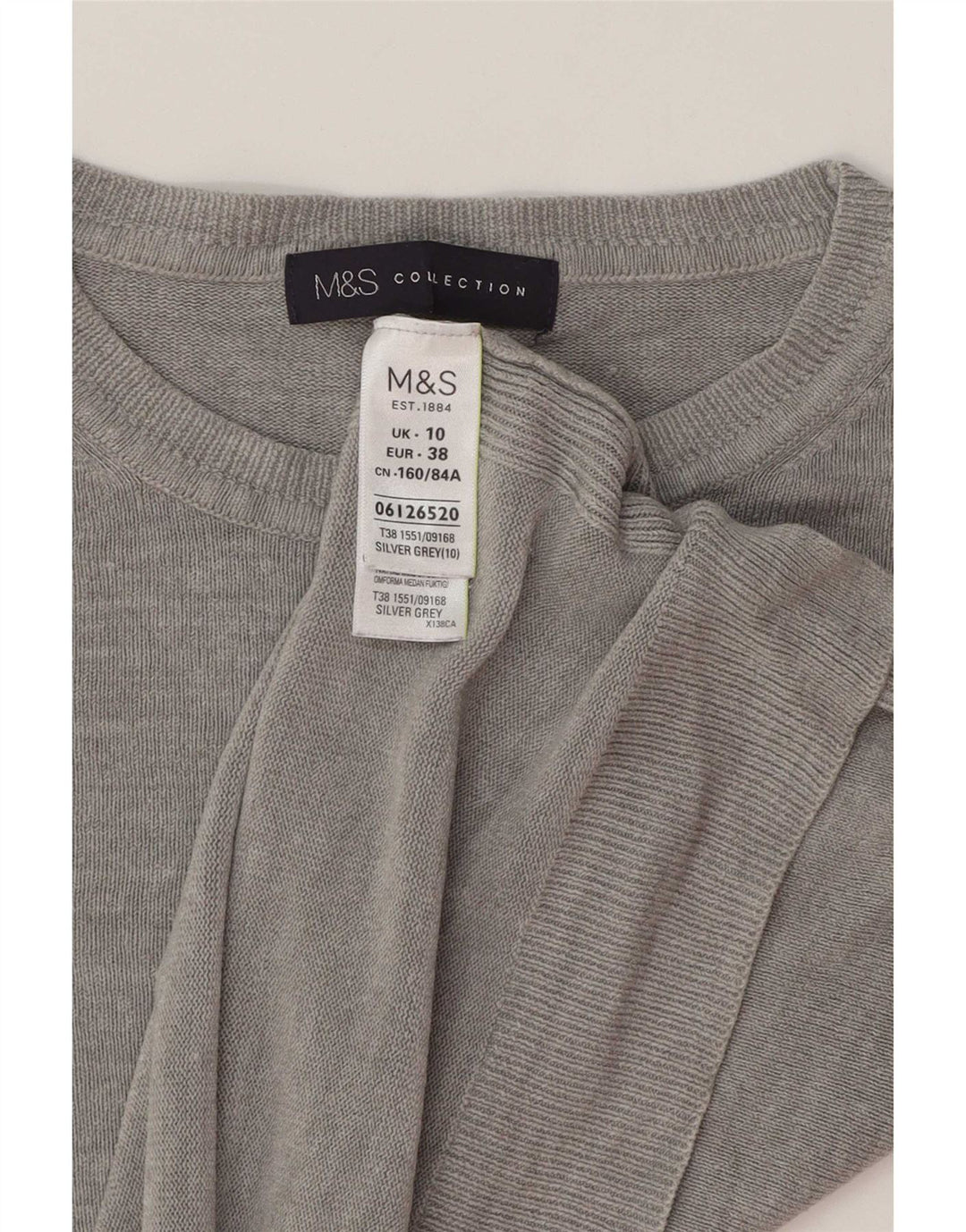 Maglione maglione girocollo corto da donna Marks & Spencer UK 10 piccolo grigio