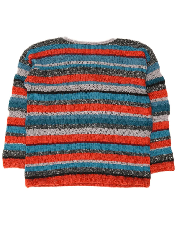 Maglione maglione vintage da donna con scollo a barca UK 14 a righe multicolori medie