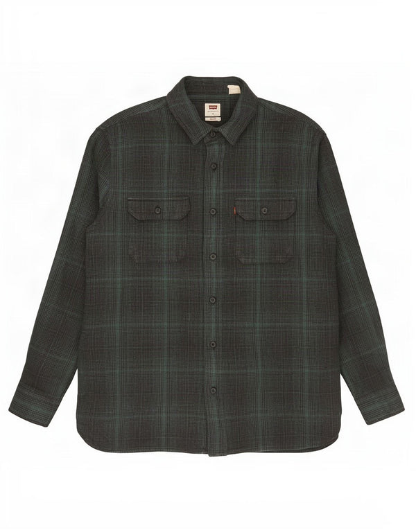 Levi's Camicia da uomo in flanella rilassata, cotone a quadri verdi grandi