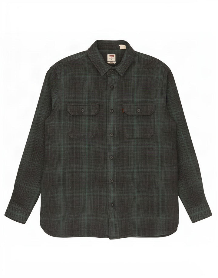 Levi's Camicia da uomo in flanella rilassata, cotone a quadri verdi grandi