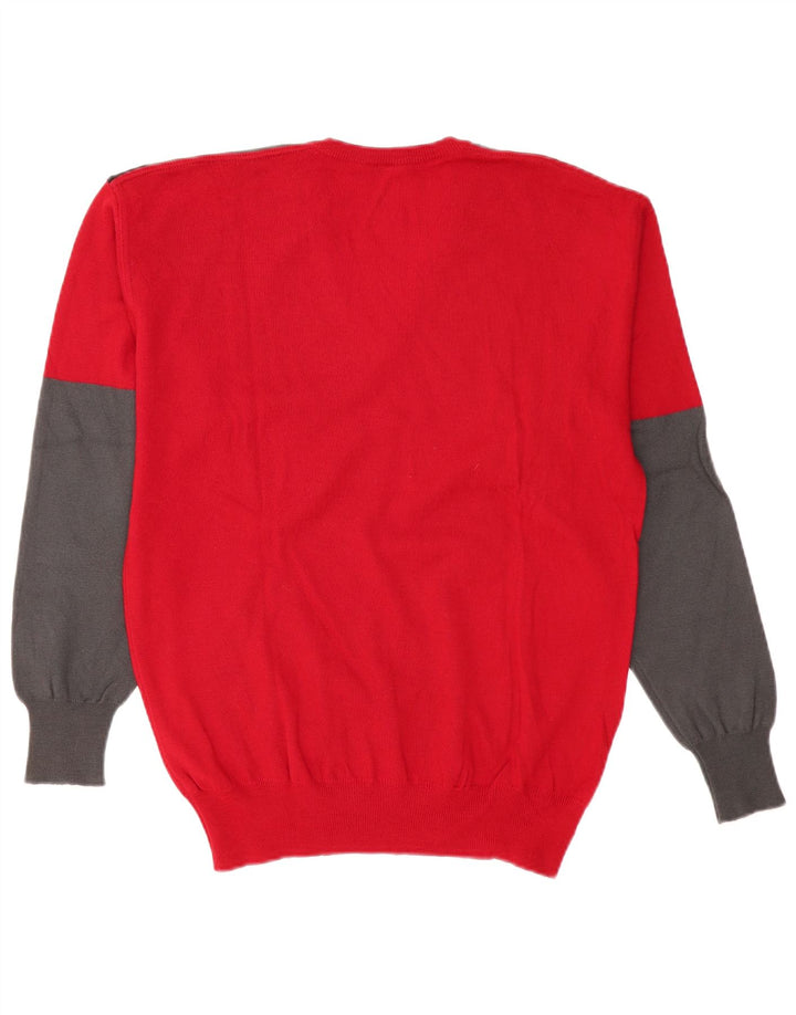 DALMINE Maglione da uomo con scollo a V IT 50 Rosso medio color block in lana vergine