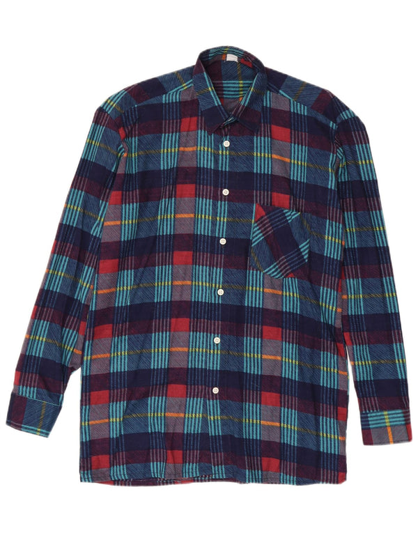 Camicia vintage da uomo in flanella taglia 37/38 piccola in cotone a quadri blu navy