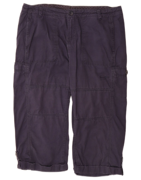 WEIRD FISH Pantaloni Capri da donna UK 14 Large W34 Cotone blu navy