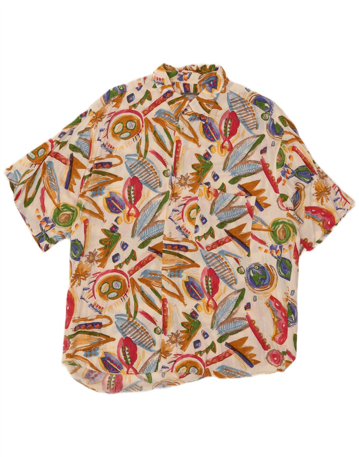 Camicia a maniche corte da uomo con motivo astratto Melrose taglia 43/44 XL bianco sporco