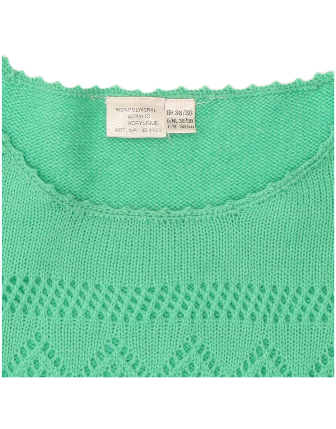 Maglione vintage da donna a maniche corte girocollo EU 38 verde medio