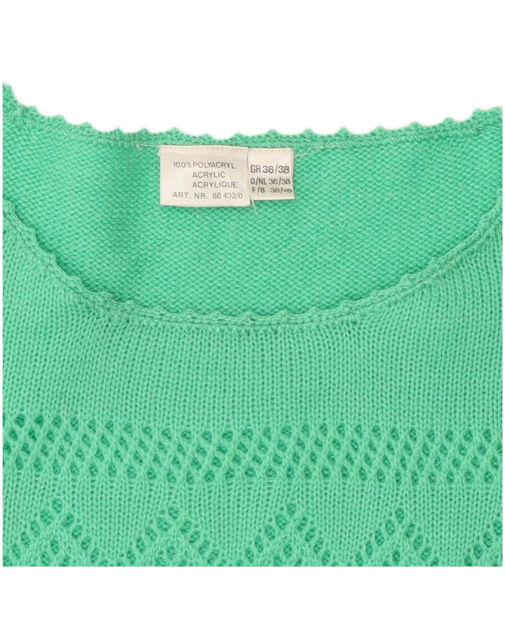 Maglione vintage da donna a maniche corte girocollo EU 38 verde medio