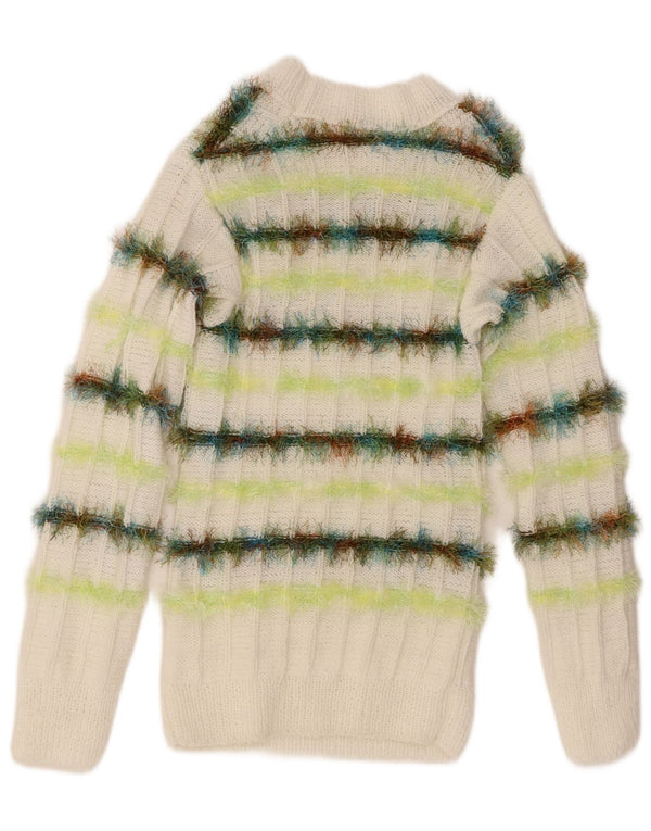 Maglione maglione vintage da donna con scollo a barca UK 10 piccolo a righe bianche