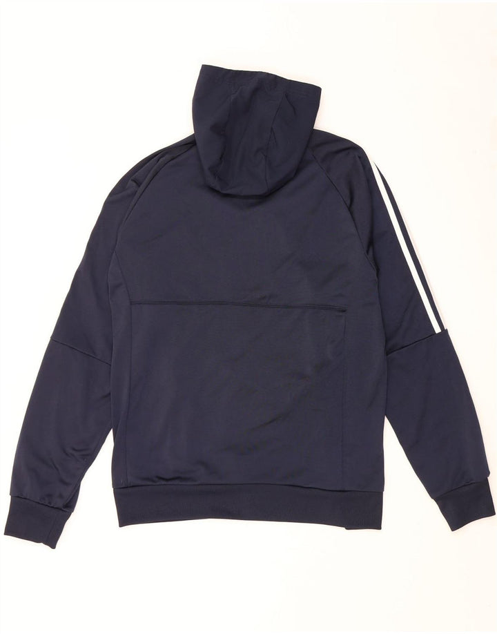 Felpa con cappuccio da uomo Adidas con zip e collo, media, in poliestere blu navy