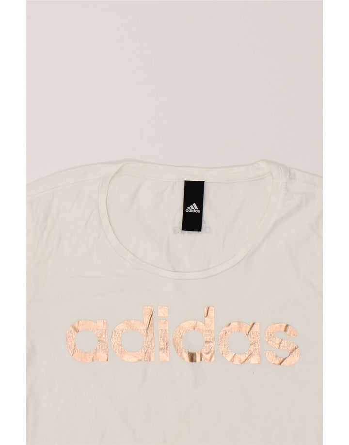 ADIDAS Womens Graphic T-Shirt Top UK 12 Medium White Vintage Adidas and Second-Hand Adidas from Messina Hembry 