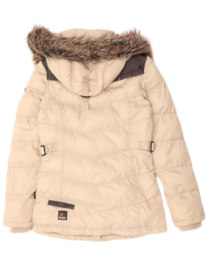 Giacca imbottita oversize con cappuccio da donna KHUJO UK 10 piccola in poliestere beige