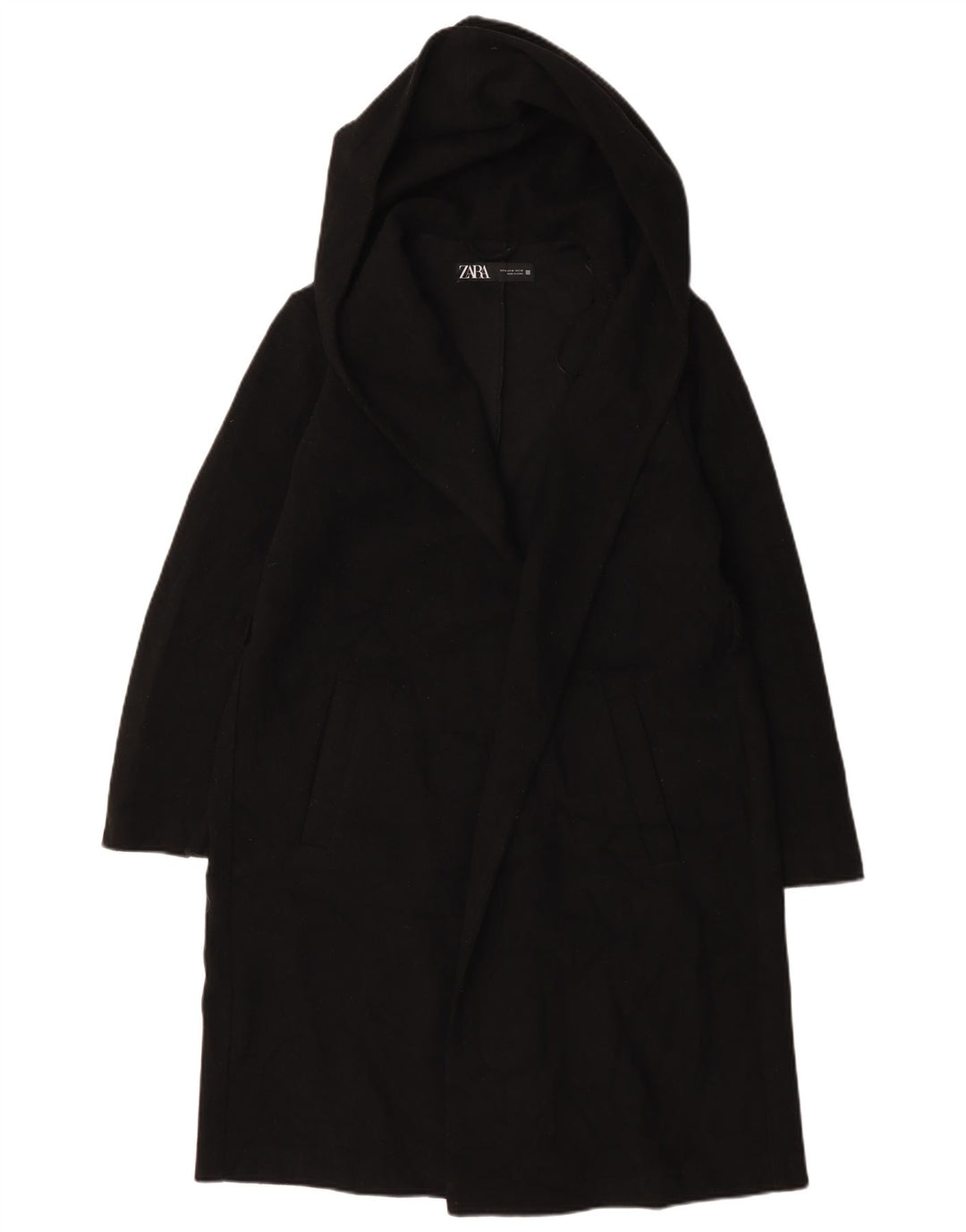 Cappotto aperto con cappuccio da donna Zara UK 14 poliestere nero medio