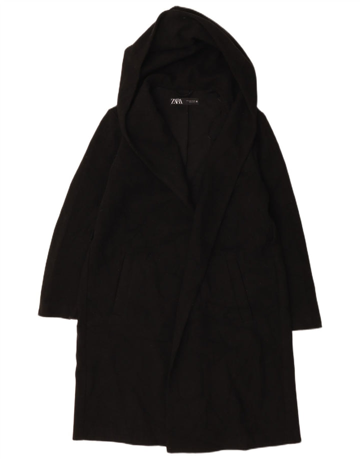 Cappotto aperto con cappuccio da donna Zara UK 14 poliestere nero medio