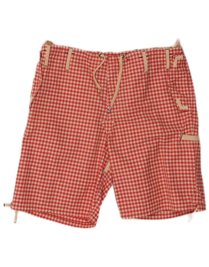 Pantaloncini cargo vintage da uomo W34 grandi in cotone a quadretti rossi