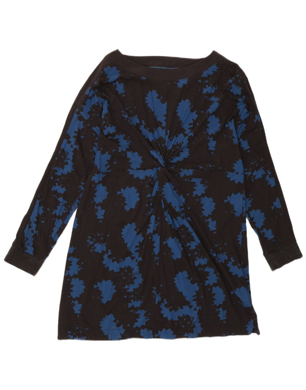 WHITE STUFF Camicetta lunga da donna Top UK 14 Grande cotone floreale nero