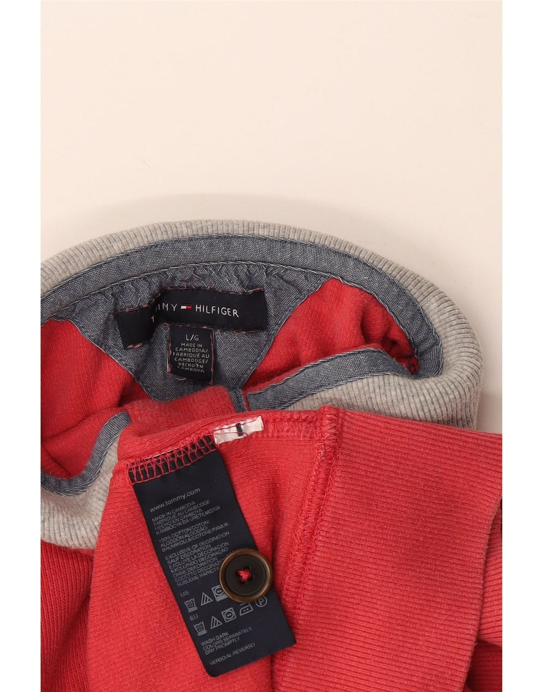 Tommy Hilfiger Uomo Felpa con Collo a Bottone Maglione Grande Cotone Rosso