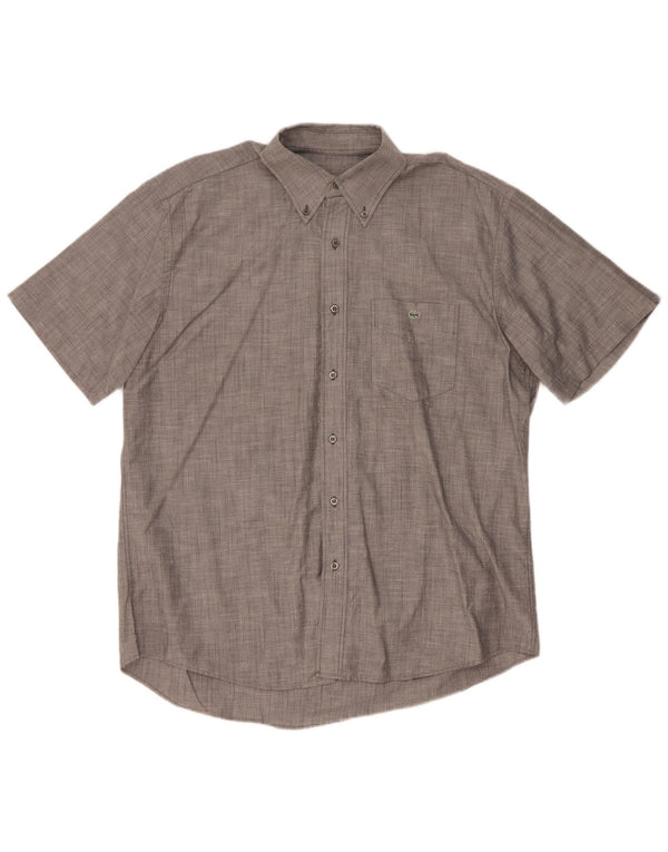 Lacoste Mens Short Sleeve Shirt Size 42 Large Grey Flecked Cotton