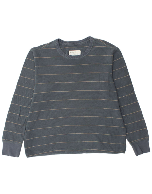 EDDIE BAUER Top da uomo a maniche lunghe XL in cotone a righe blu