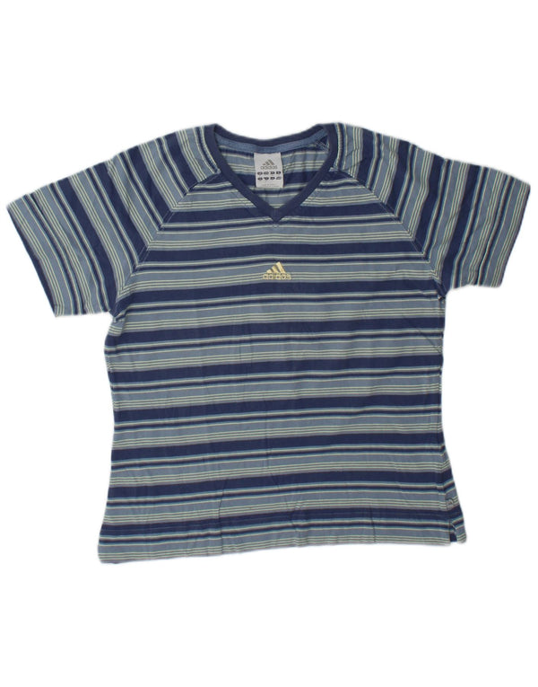 T-shirt grafica corta Adidas da donna Top UK 12 cotone a righe blu medio