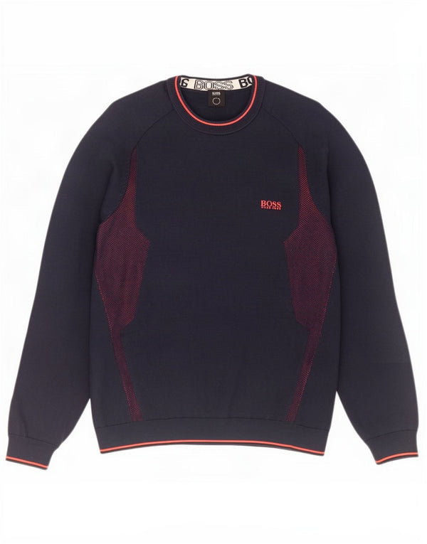 Hugo Boss Maglione girocollo da uomo in cotone color block medio blu navy