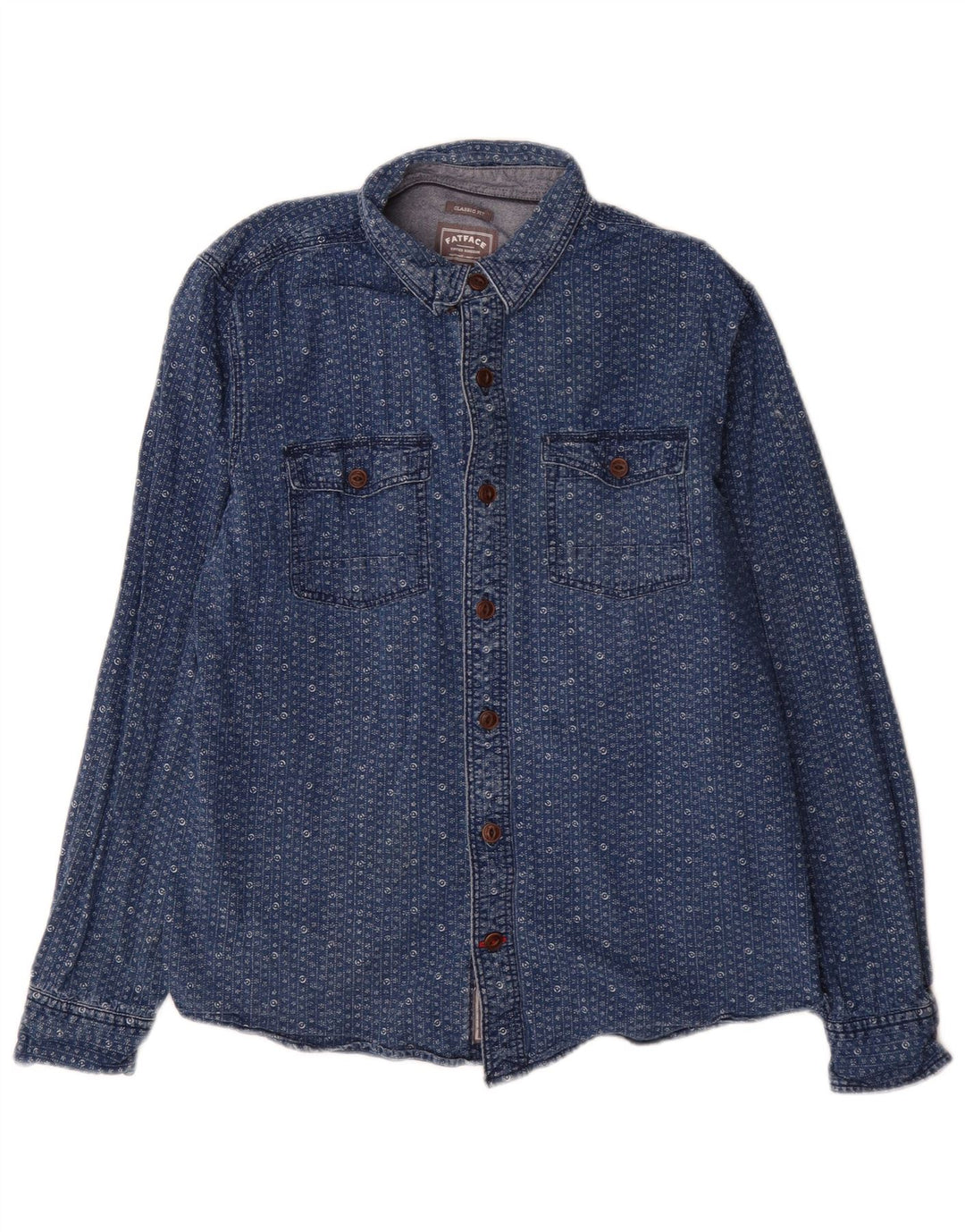 Camicia in denim dal taglio classico da uomo Fat Face, cotone floreale blu medio