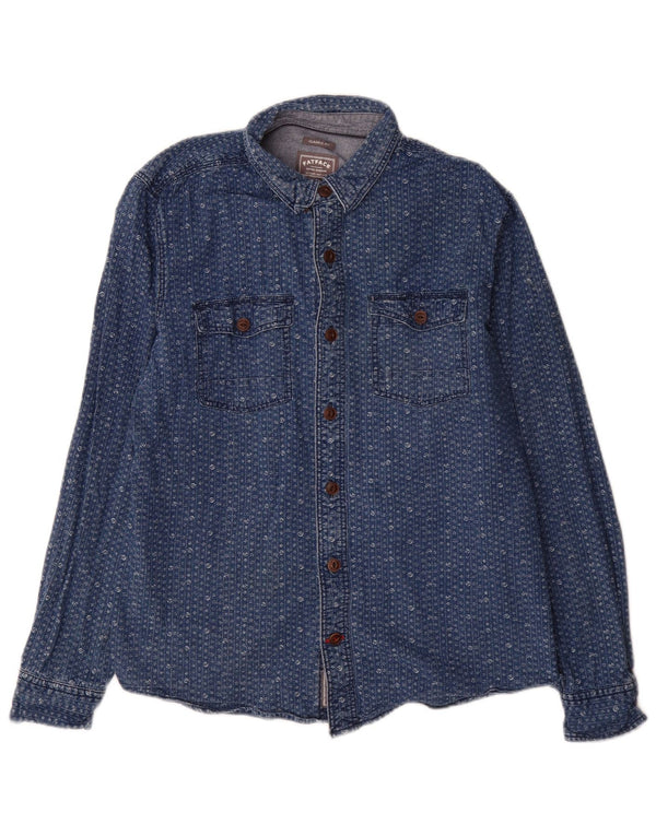 Camicia in denim dal taglio classico da uomo Fat Face, cotone floreale blu medio