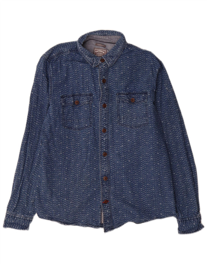 Camicia in denim dal taglio classico da uomo Fat Face, cotone floreale blu medio