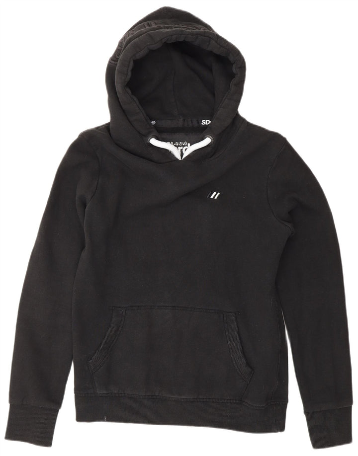 SUPERDRY Womens Graphic Hoodie Jumper UK 10 Small  Black Cotton Vintage Superdry and Second-Hand Superdry from Messina Hembry 