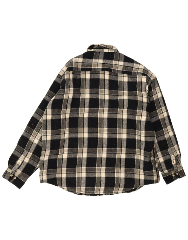Camicia da uomo vintage in flanella da boscaiolo XL in cotone a quadri neri